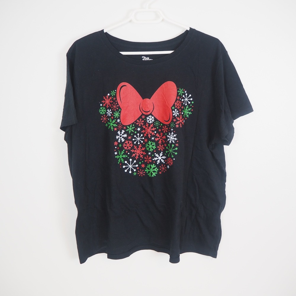 Disney‎ Holiday Minnie Mouse T Shirt Womens XXL Christmas Snowflake Bow